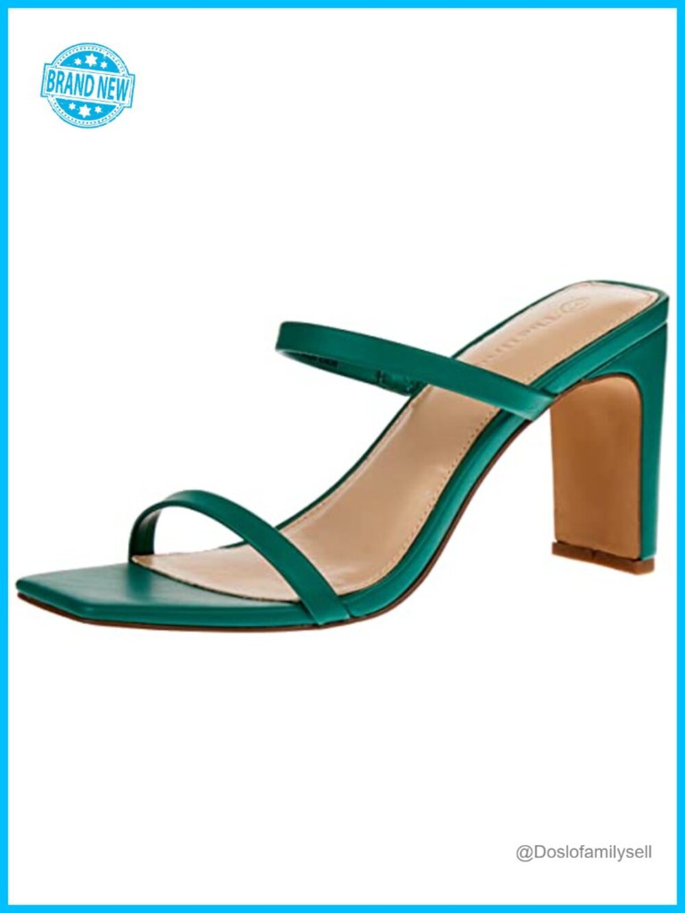 Square Toe Two Strap High Heeled Sandals Block Heel Wedding